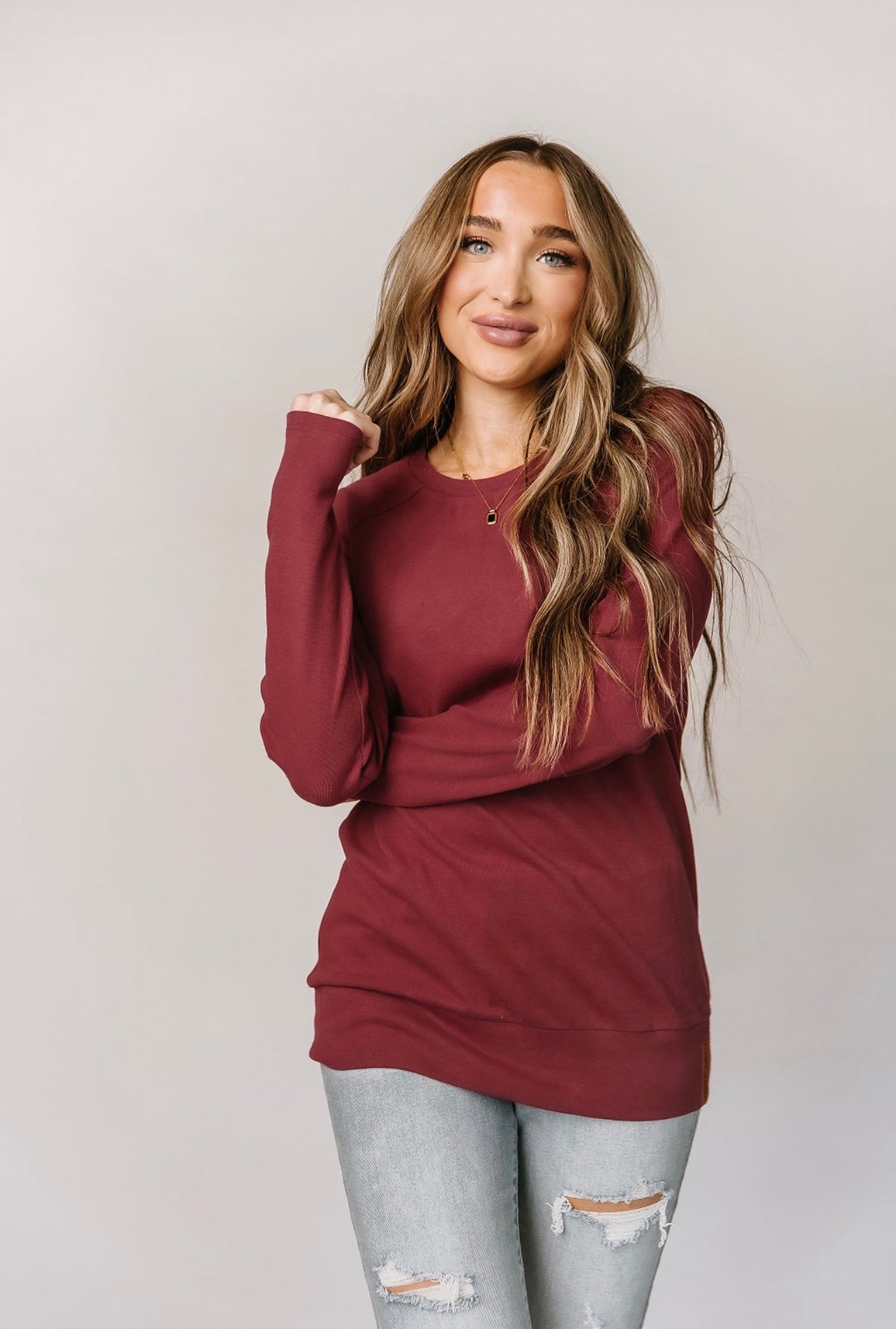 & Ave- Classic Pull Over- Cranberry- 3XL left