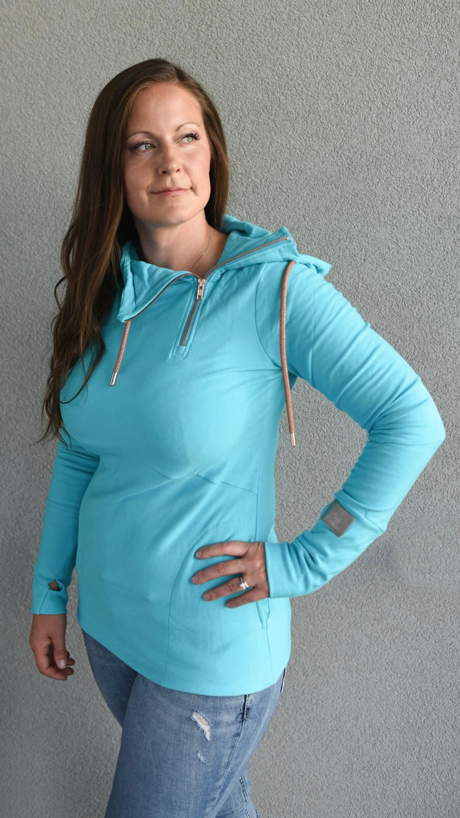 Pink Cement- 1/4 Zip- Aqua with Rose Gold