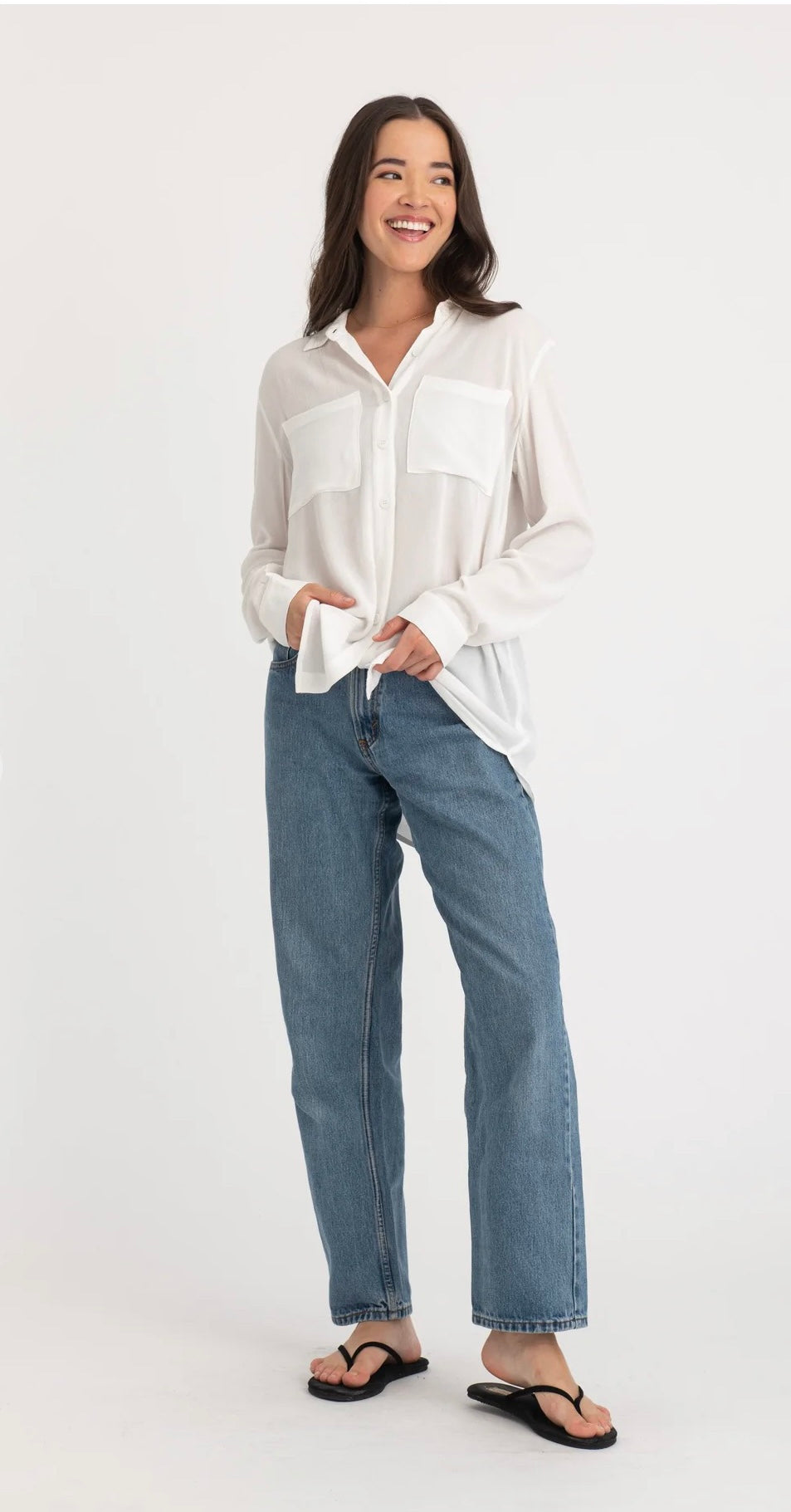 Orb- Bailey- Oversized Button Up- White-L left