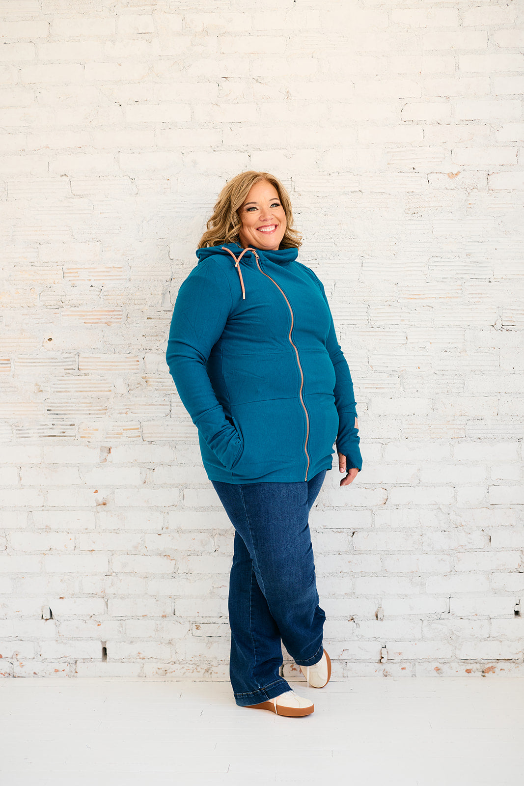 Pink Cement- Full Zip- Moroccan Blue with Rose Gold