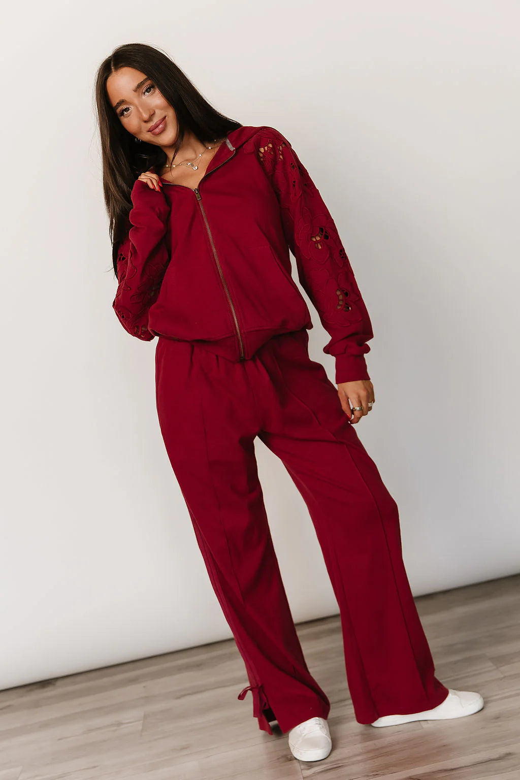 & Ave- Wide Leg Bow Comfs- Love Story- Crimson