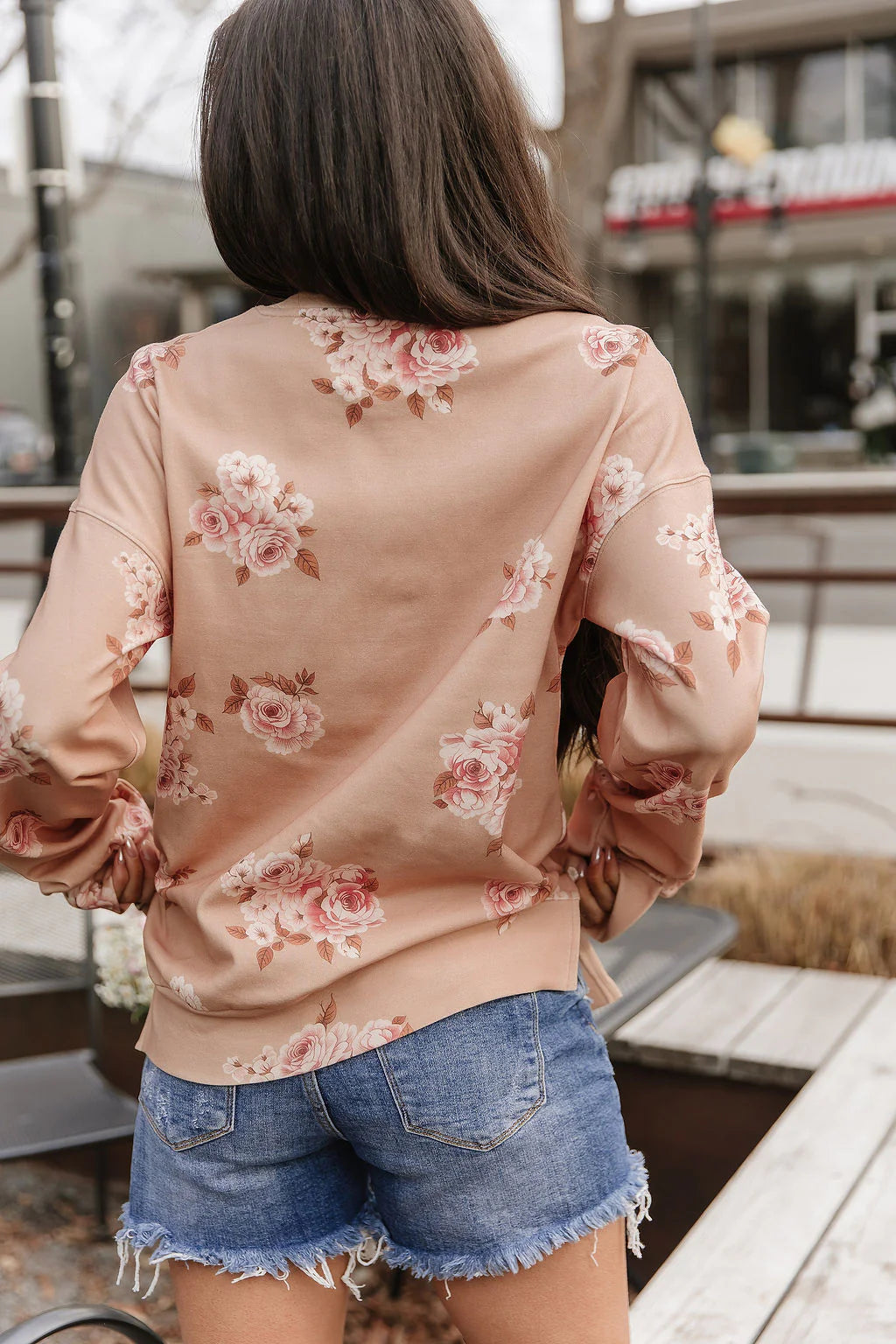 & Ave- University SideSlit Pull Over- Peachy Petals