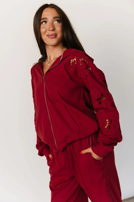 & Ave- University Hoody Full Zip- Love Story- Crimson-S left