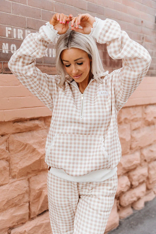& Ave- Comfort Zone Halfzip- Gingham Lace