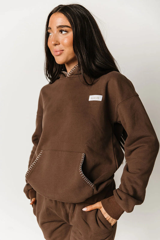 & Ave- Comfort Zone Hoody-Sweetly Stitched Coffee