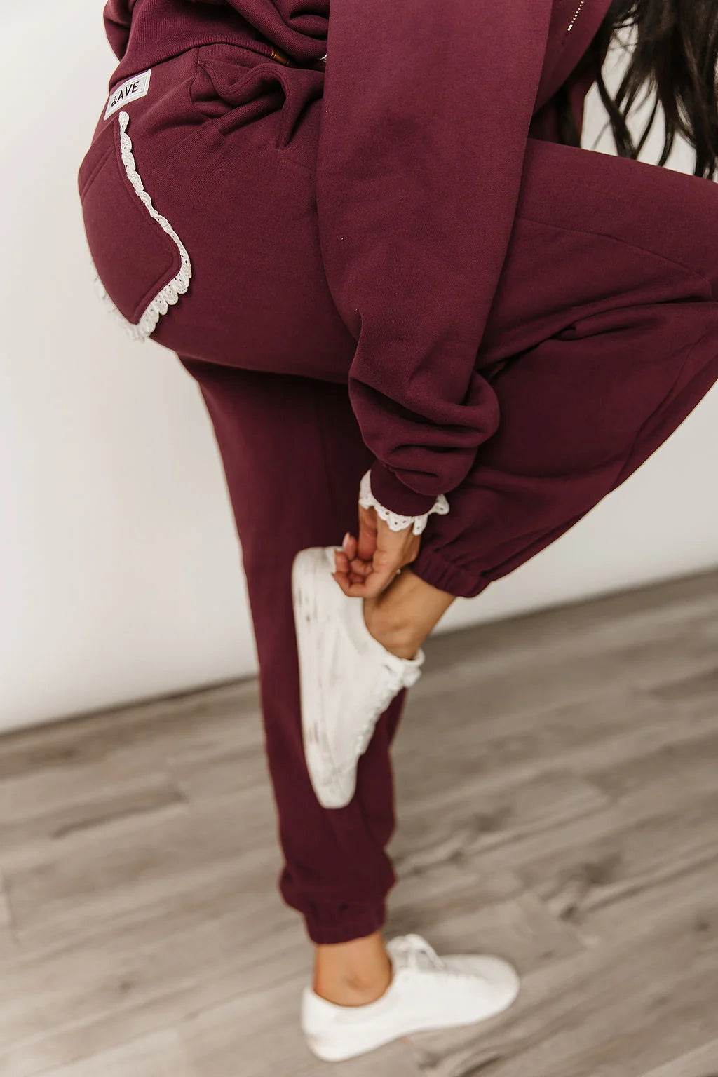 & Ave- Comfort Zone Joggers- Maroon Lace