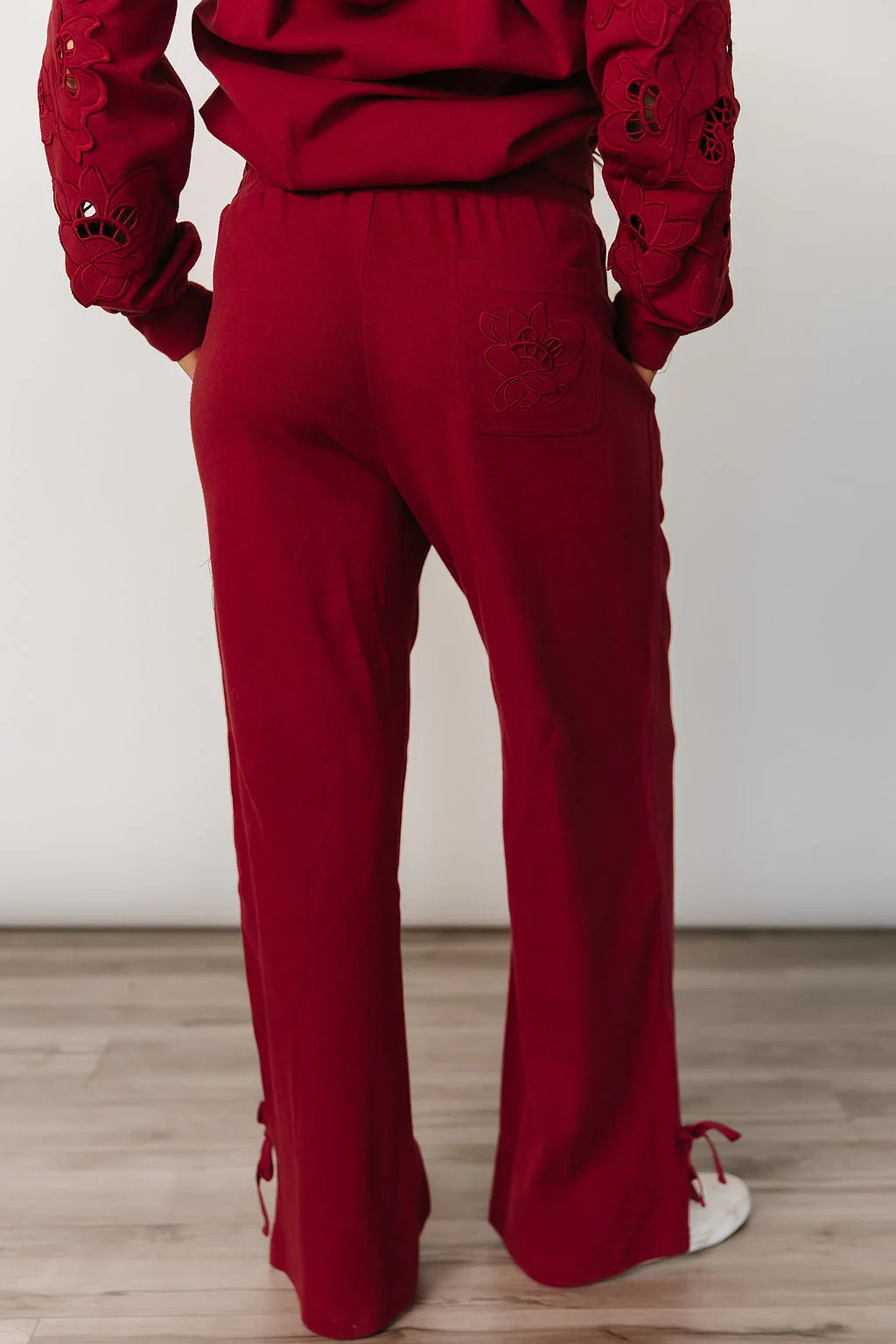 & Ave- Wide Leg Bow Comfs- Love Story- Crimson