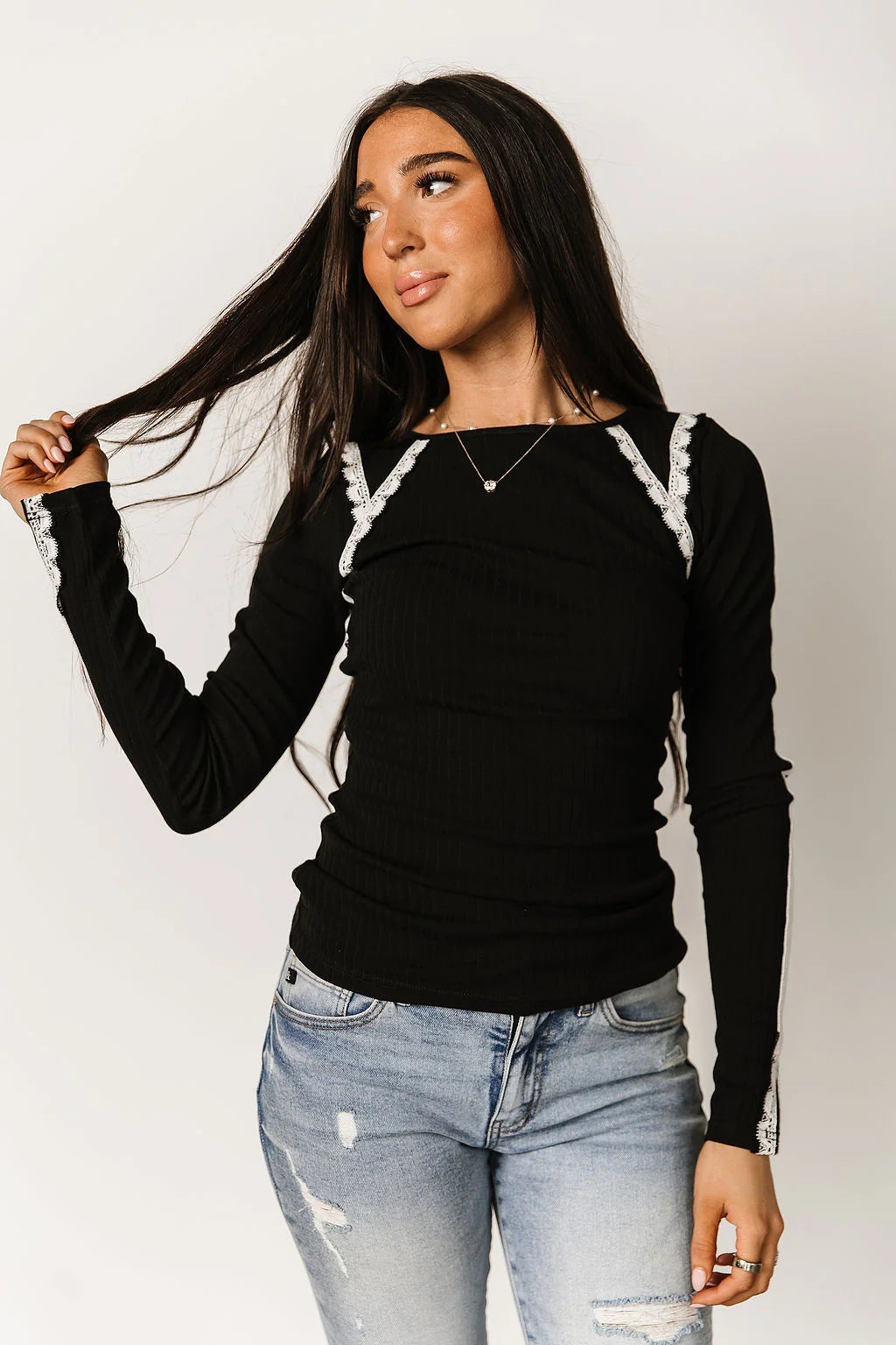 & Ave- Laced in Love Long Sleeve- Black