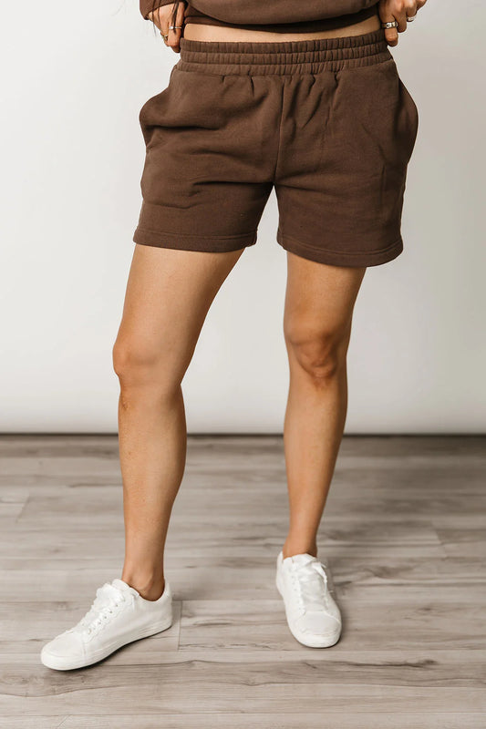 & Ave- Comfort Zone Shorts- Sweetly Stitched Coffee