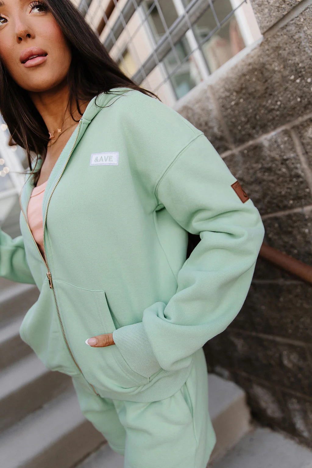 & Ave- Comfort Zone Fullzip Hoody- Mint- M left
