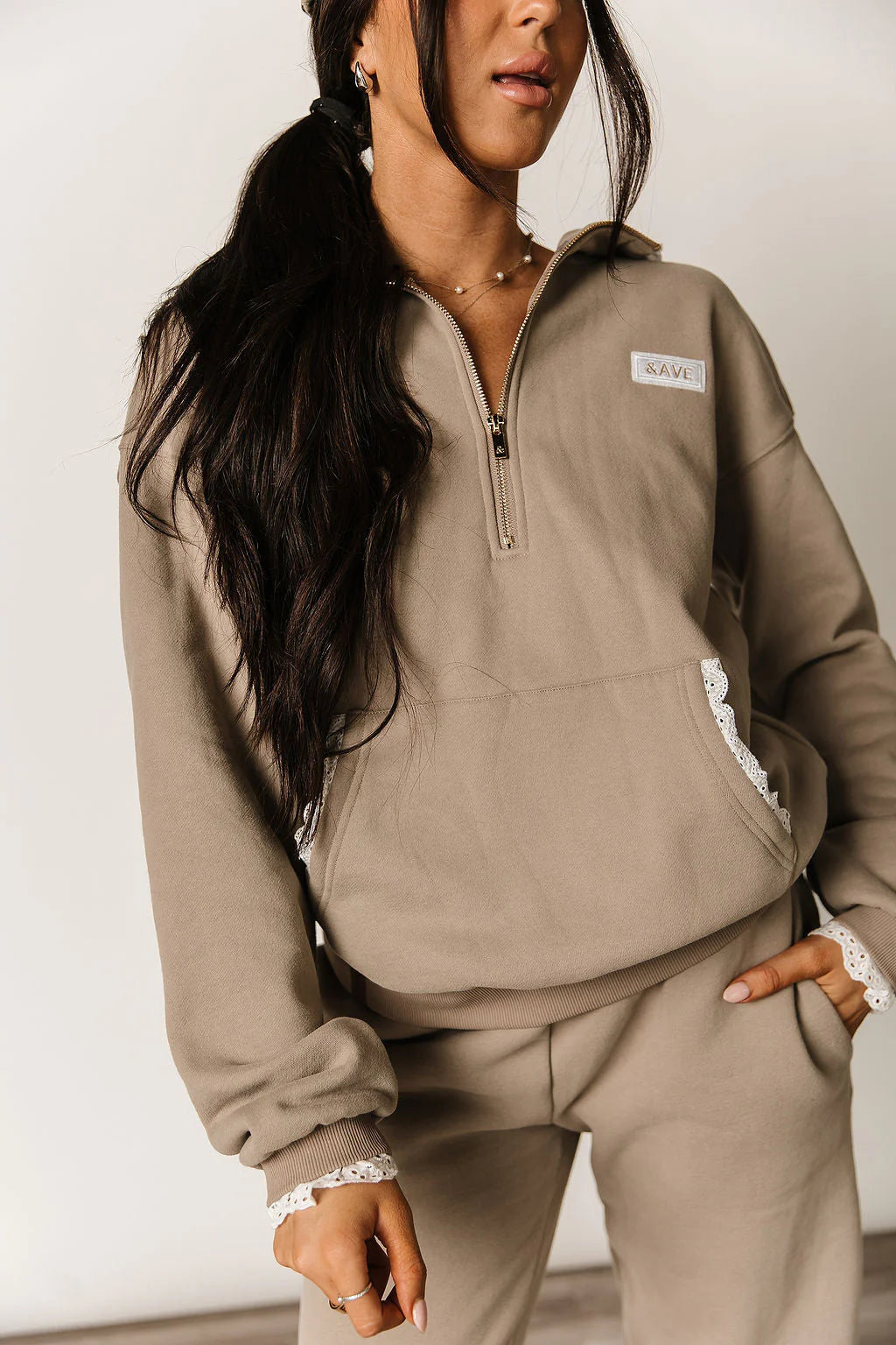 & Ave- Comfort Zone Halfzip Hoody- Mocha Lace
