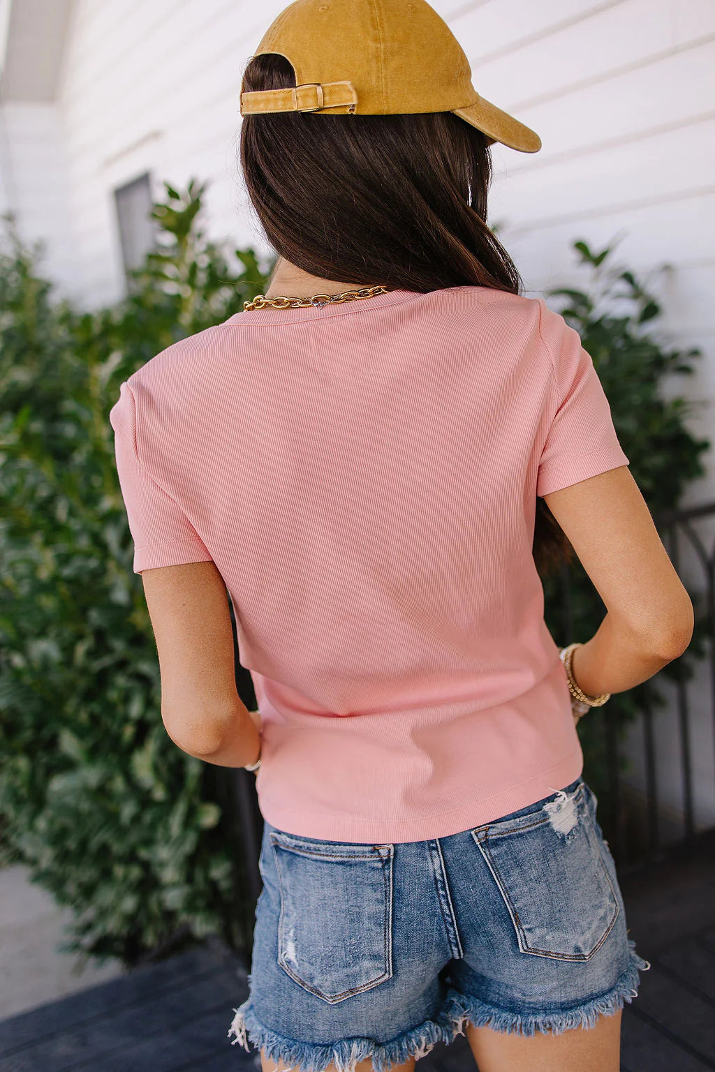 & Ave- Button Front Lulu Tee- Pink Lemonade