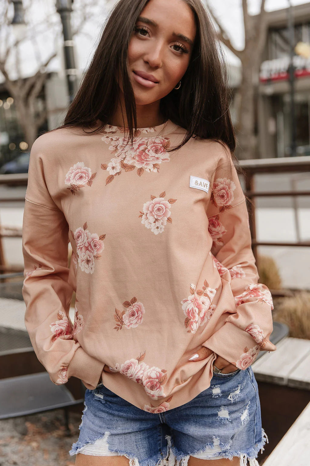 & Ave- University SideSlit Pull Over- Peachy Petals