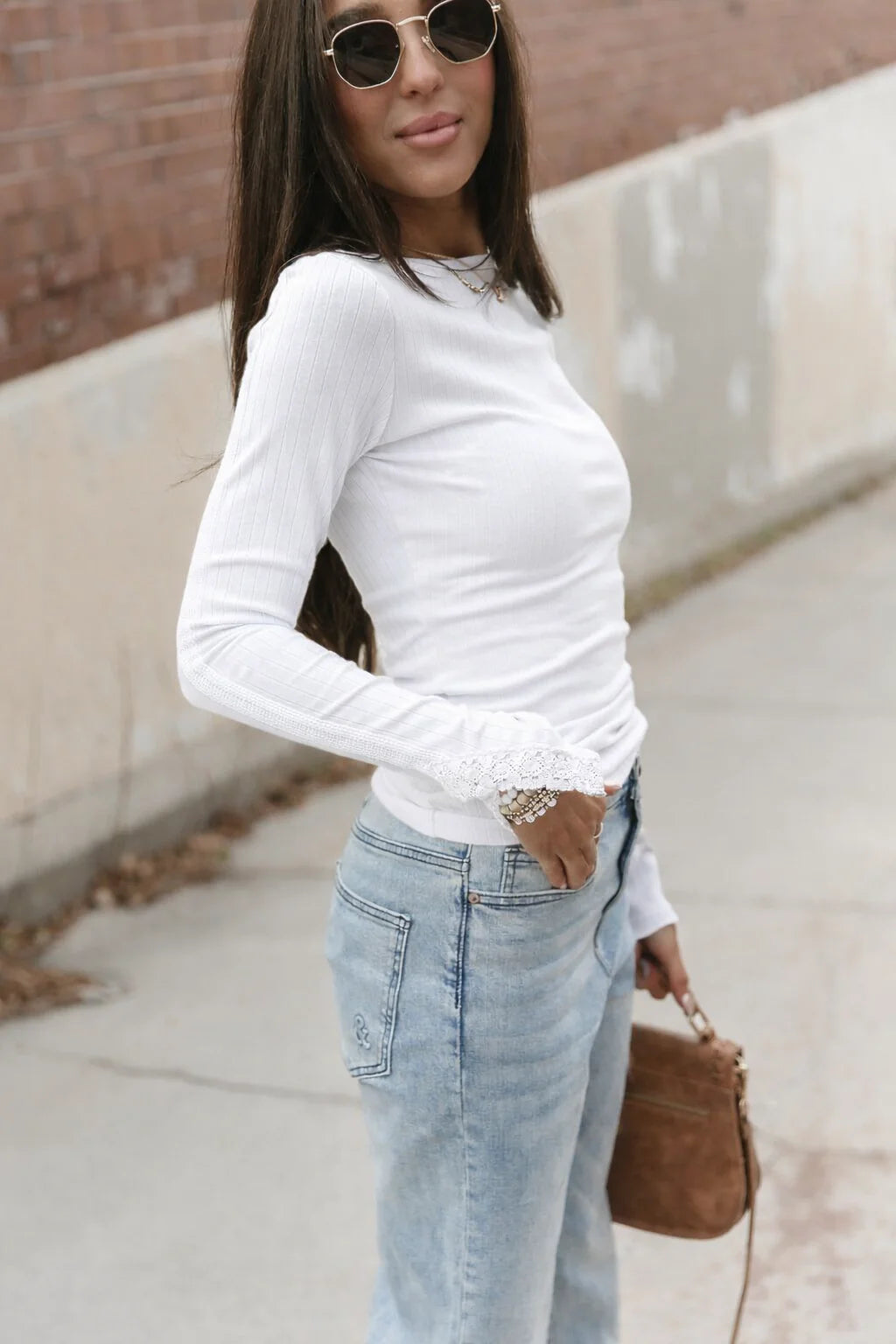 & Ave- Lovely Lace Long Sleeve- Mist