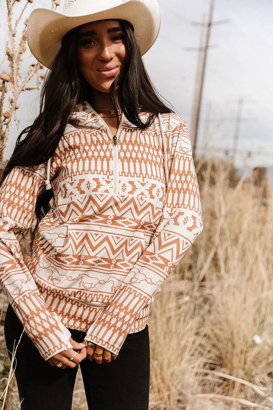 & Ave- HalfZip Sweatshirt- Bronco Babe