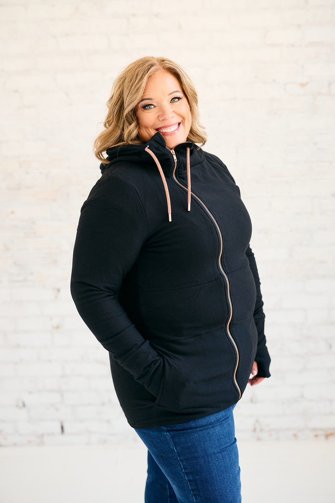 Pink Cement- Full Zip- Black with Rose Gold