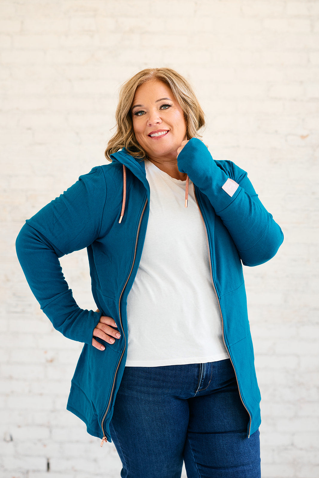 Pink Cement- Full Zip- Moroccan Blue with Rose Gold