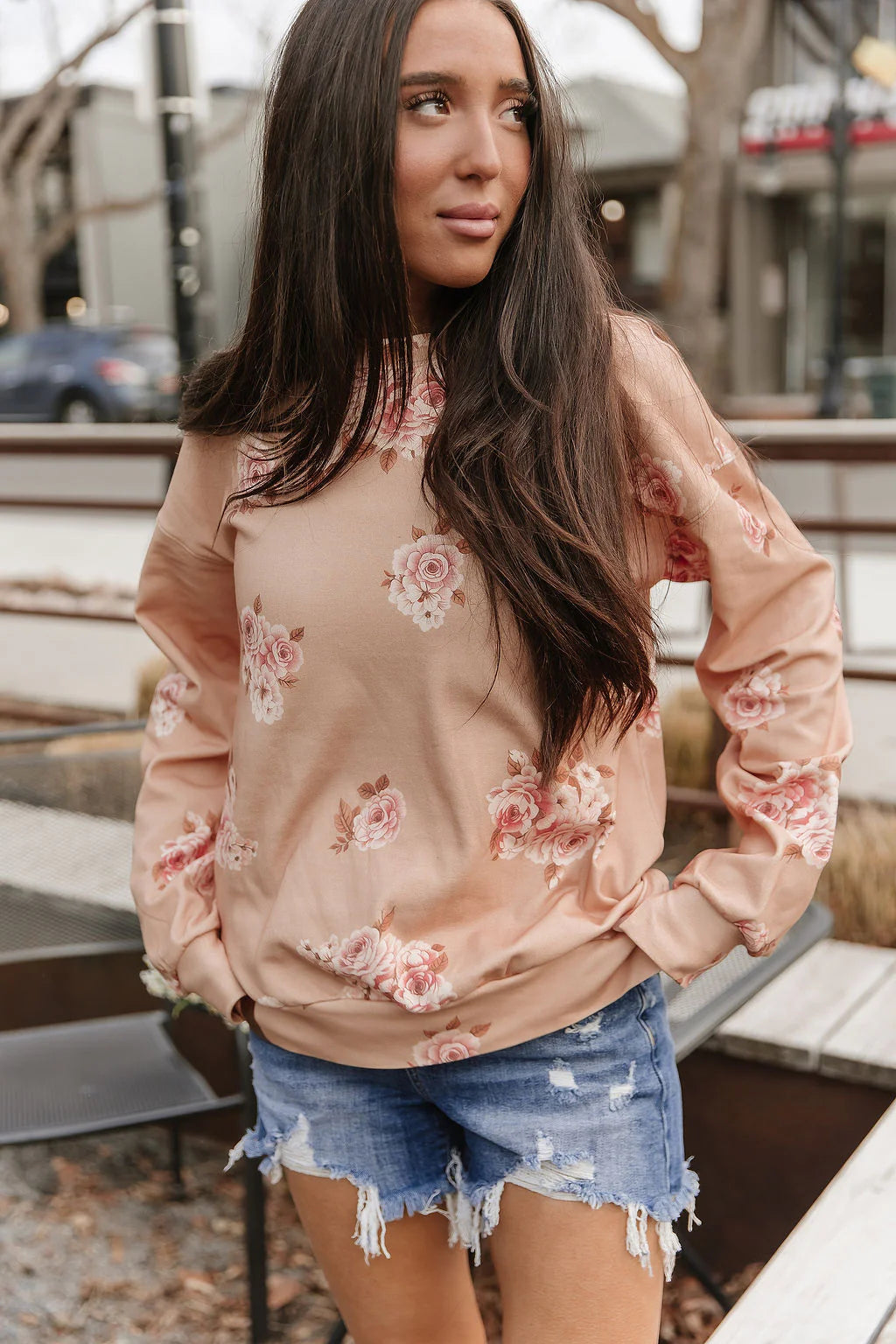 & Ave- University SideSlit Pull Over- Peachy Petals