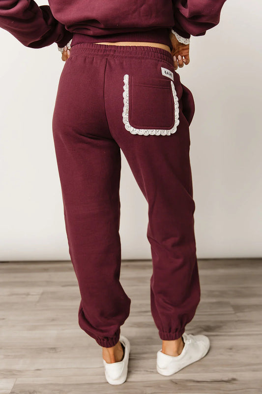 & Ave- Comfort Zone Joggers- Maroon Lace