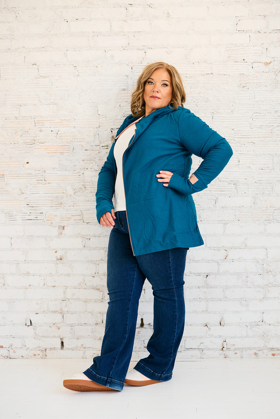 Pink Cement- Full Zip- Moroccan Blue with Rose Gold