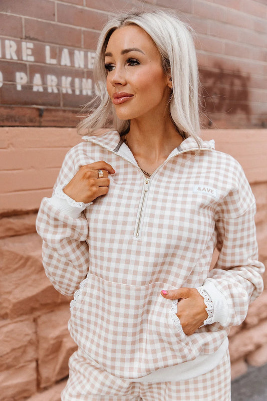 & Ave- Comfort Zone Halfzip- Gingham Lace