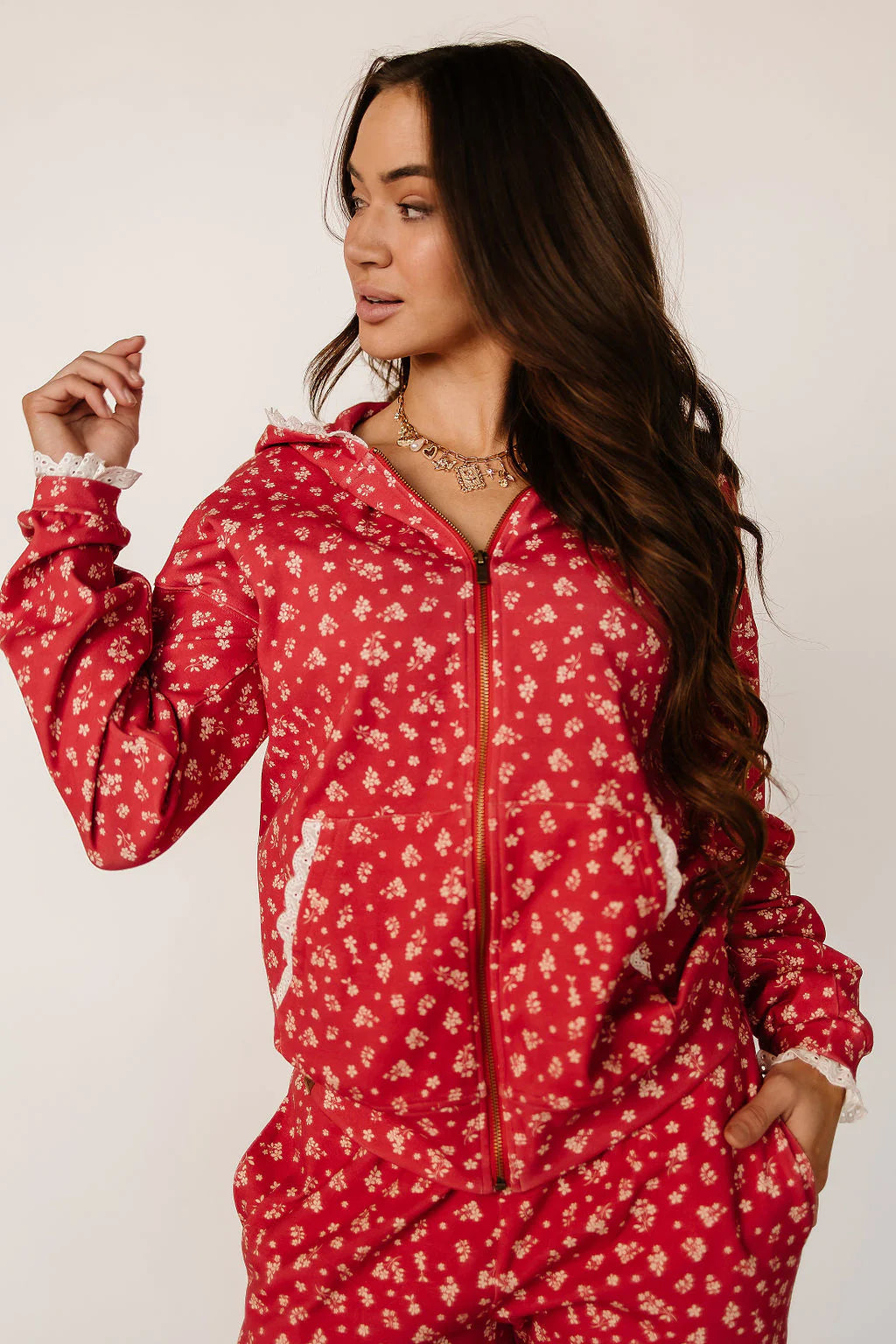 & Ave- University Fullzip Hoody- Cherry Blossom Babe-L left FINAL SALE