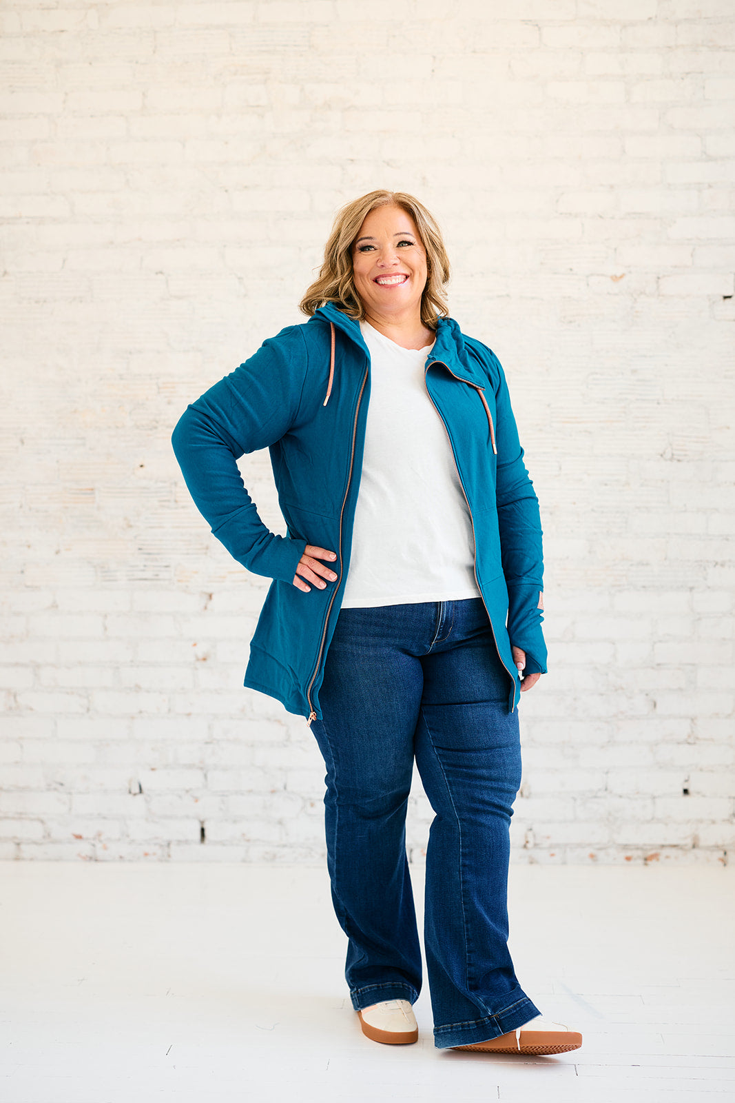 Pink Cement- Full Zip- Moroccan Blue with Rose Gold