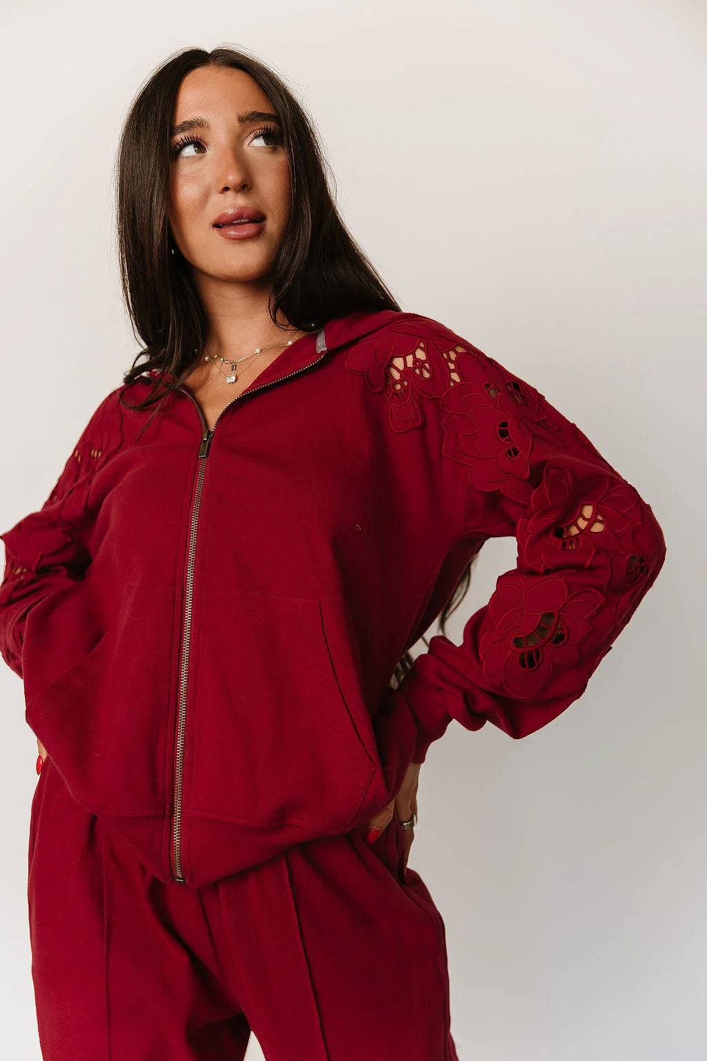 & Ave- University Hoody Full Zip- Love Story- Crimson-S left