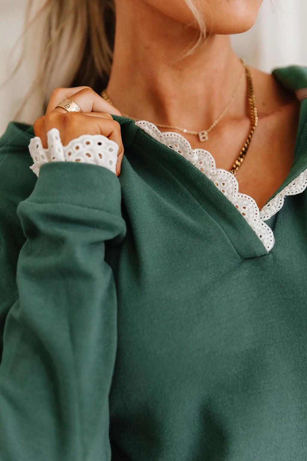 & Ave- Henley Hoody- Evergreen