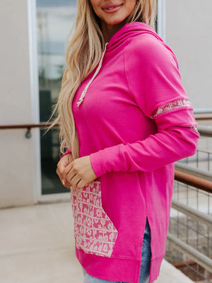 & Ave- Side Slit Sweatshirt- Made For You- Fushia