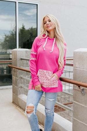 & Ave- Side Slit Sweatshirt- Made For You- Fushia