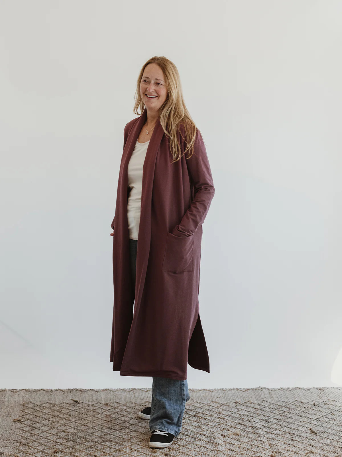 Blondie Apparel- Aspen Cardigan- Berry-S & M left