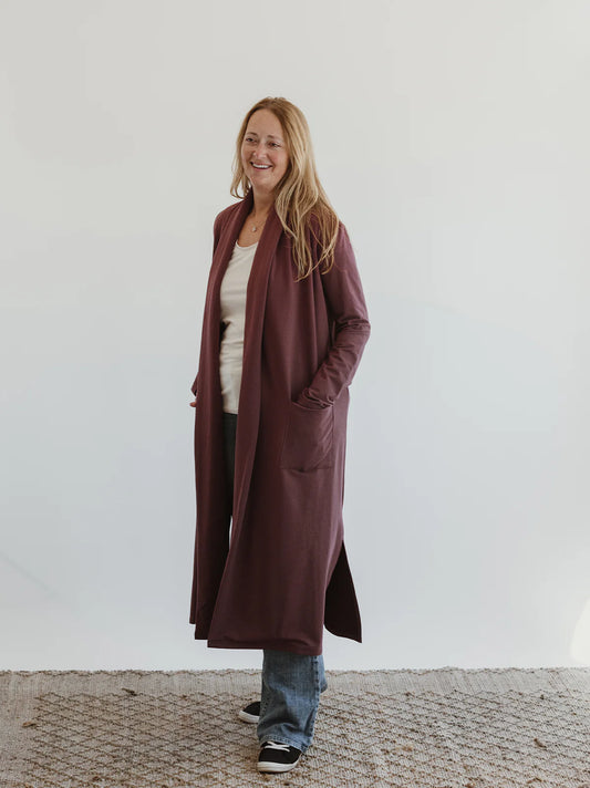 Blondie Apparel- Aspen Cardigan- Berry-S & M left