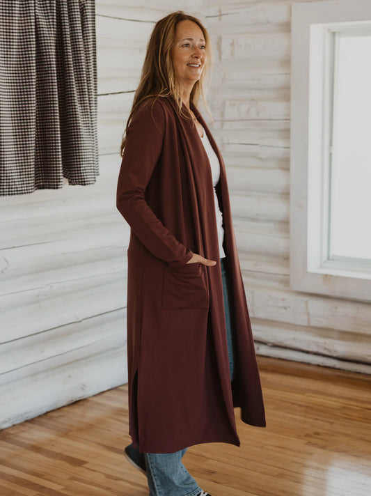 Blondie Apparel- Aspen Cardigan- Berry-S & M left