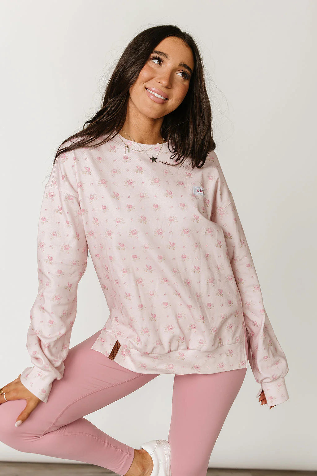 & Ave- University SideSlit Pull Over- Tea Rose