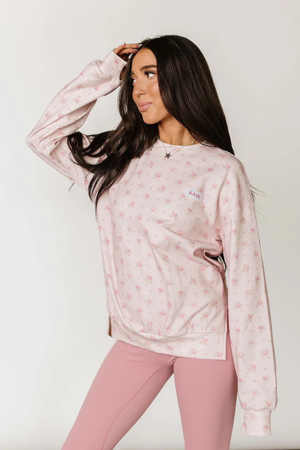 & Ave- University SideSlit Pull Over- Tea Rose-S left- FINAL SALE