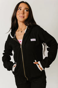 & Ave- University Fullzip Hoody- Black Lace