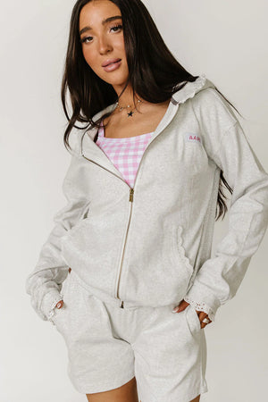 & Ave- University Fullzip Hoody- Grey Lace