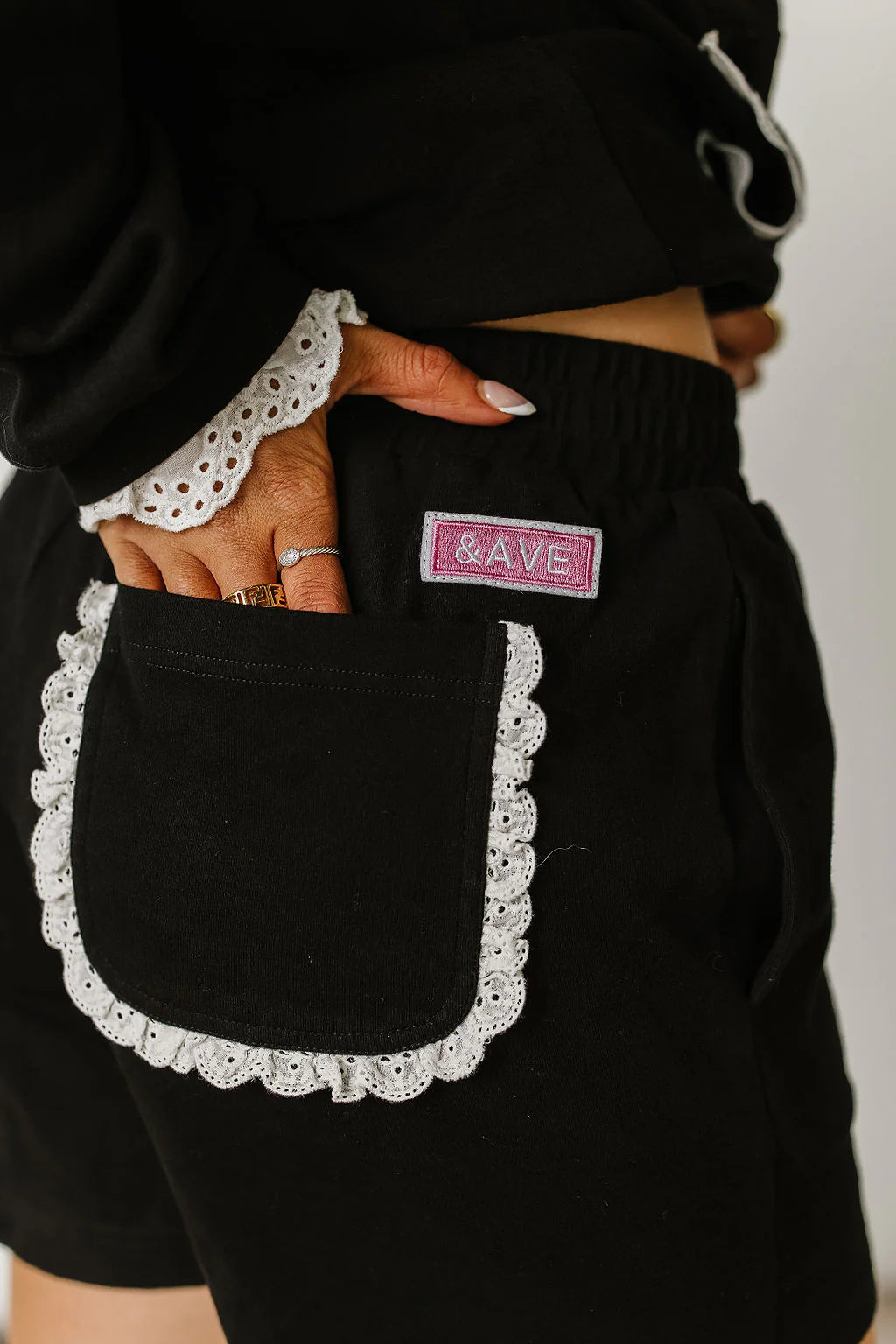 & Ave- Lace Pocket Shorts- Black