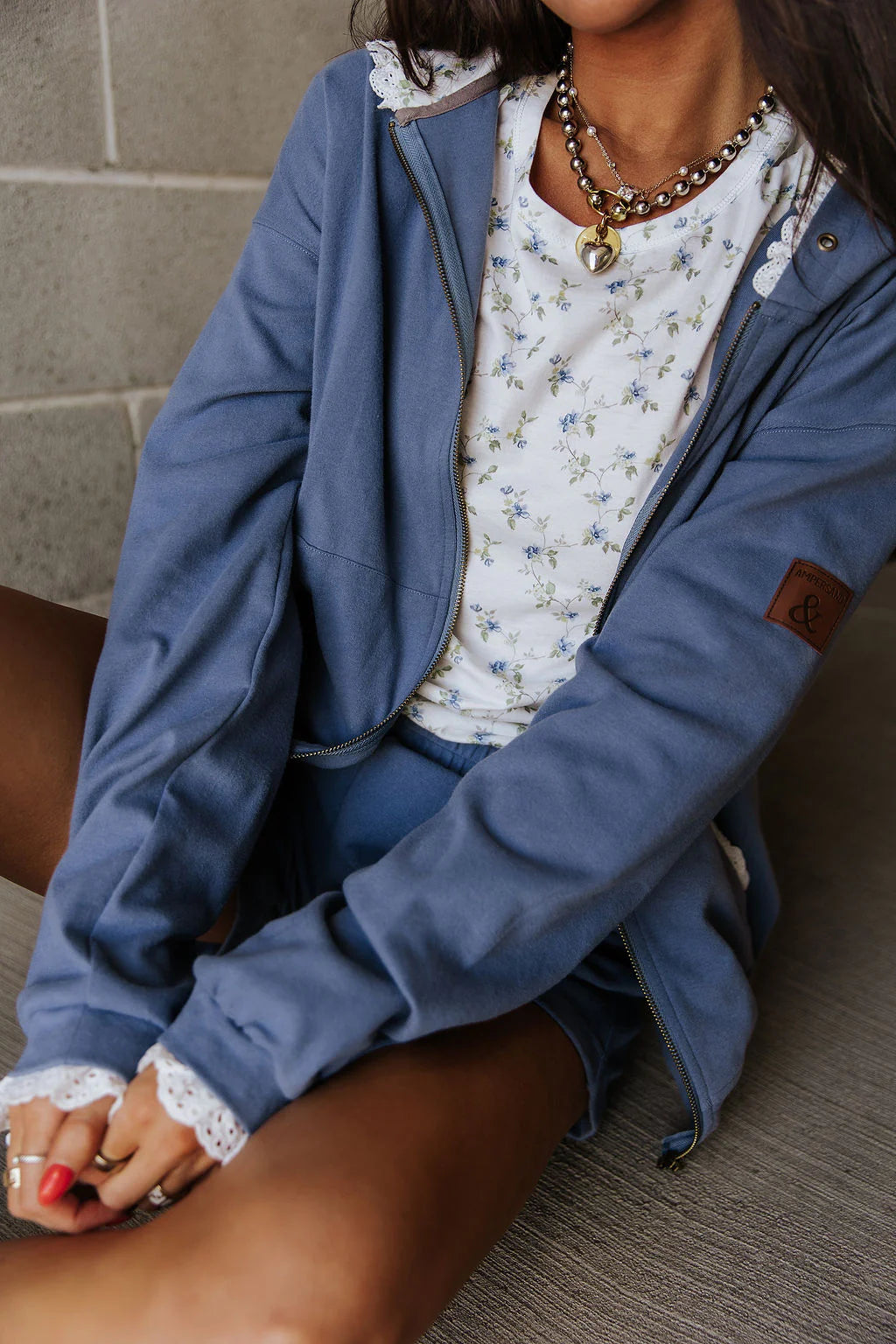 & Ave- University Fullzip Hoody- Forget Me Not