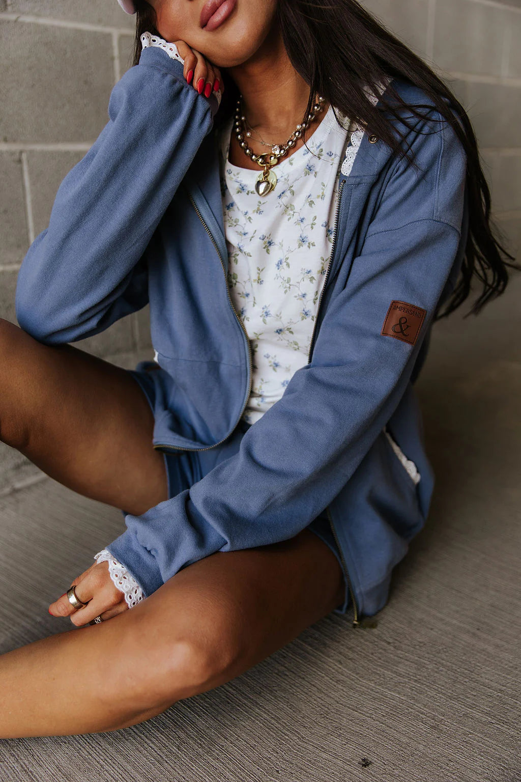 & Ave- University Fullzip Hoody- Forget Me Not