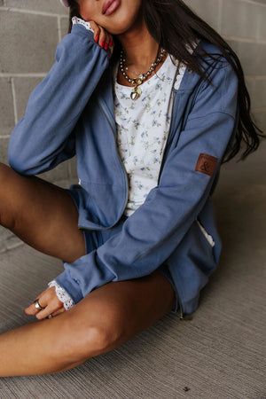 & Ave- University Fullzip Hoody- Forget Me Not