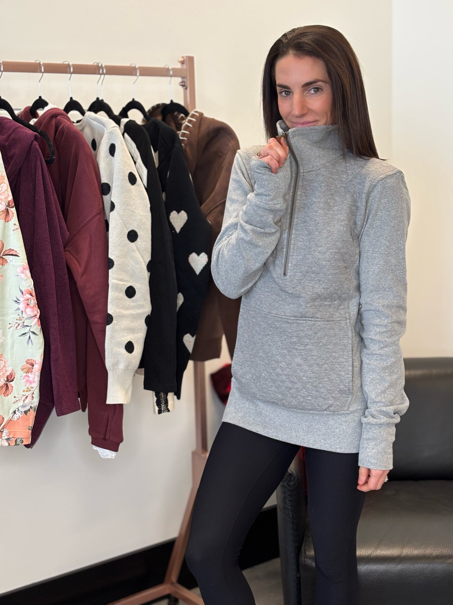 & Ave- HalfZip Sweatshirt- Quilted Grey-3XL left-FINAL SALE