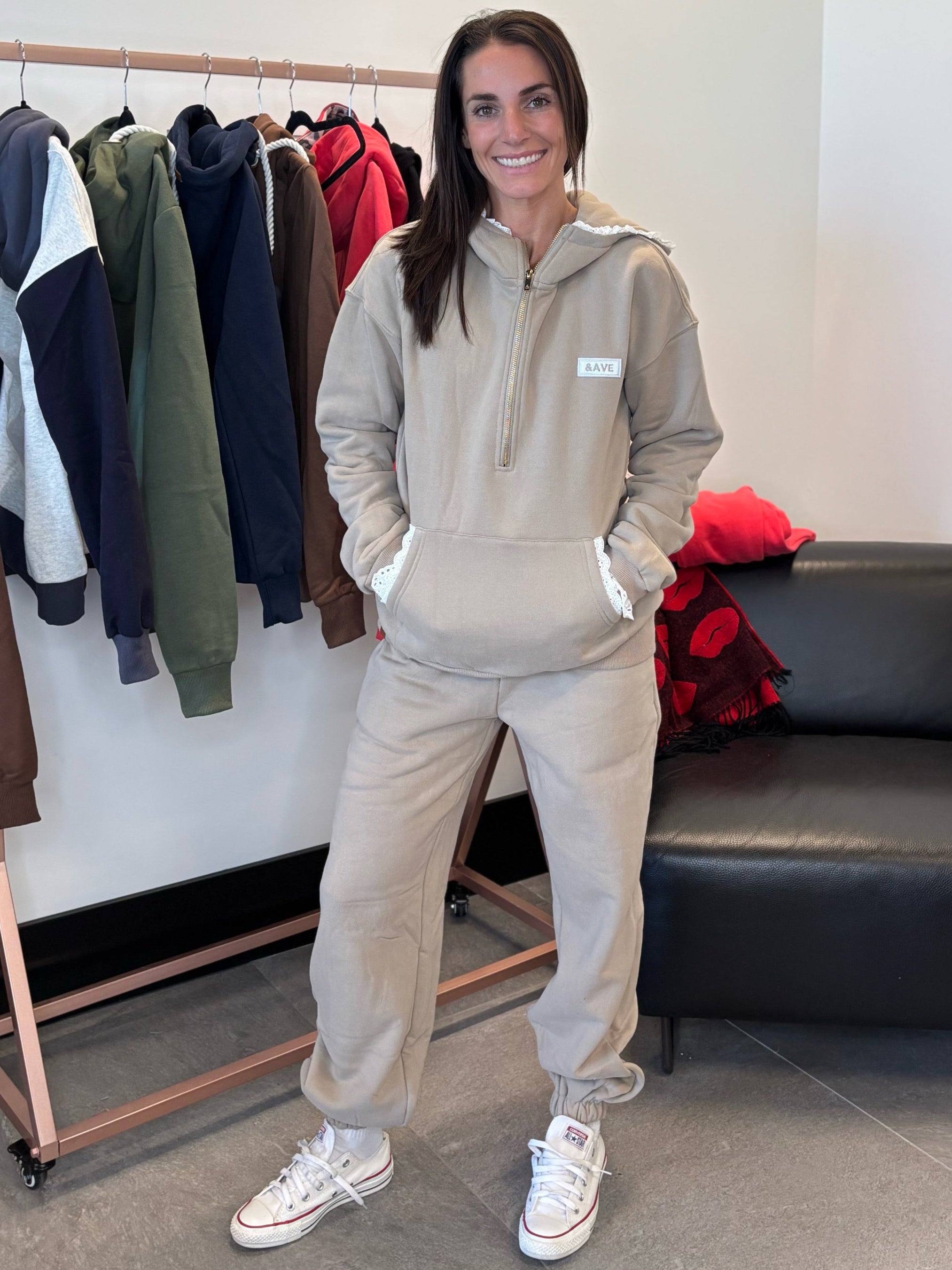 & Ave- Comfort Zone Halfzip Hoody- Mocha Lace