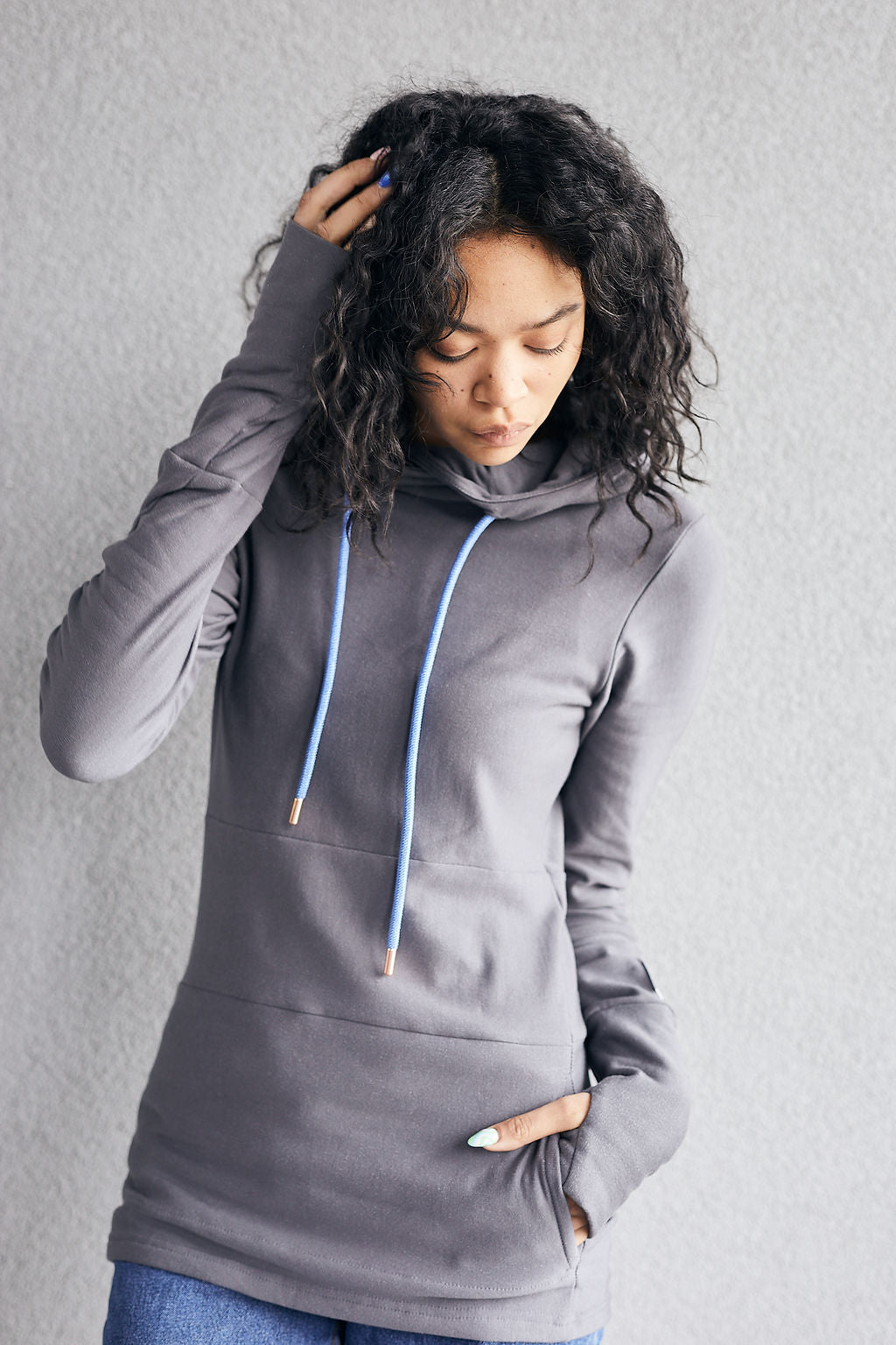 Pink Cement- Hoody- Grey with Blue-FINAL SALE