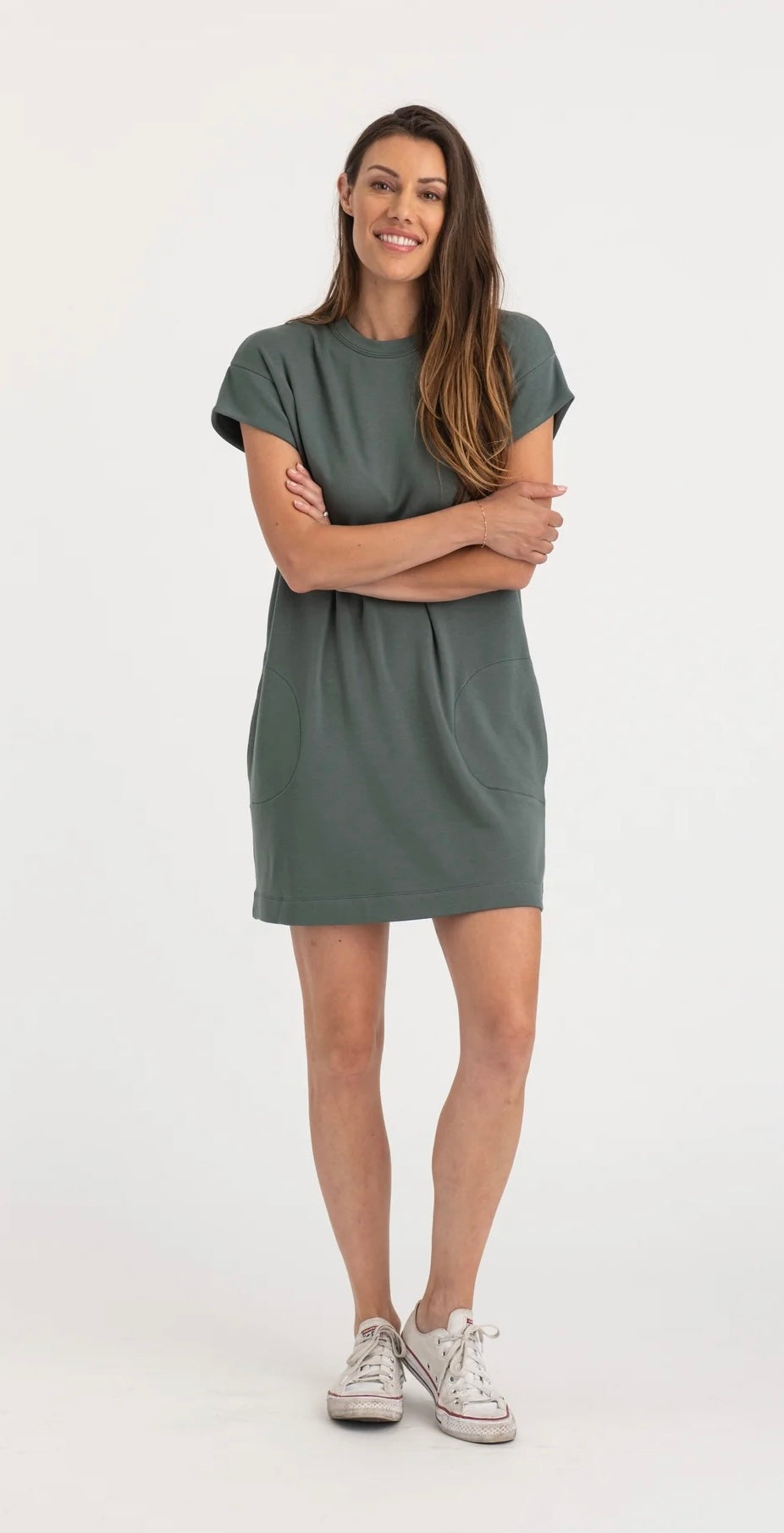 Orb- Shea- Supersoft Sweatfleece Dress- Agave Green