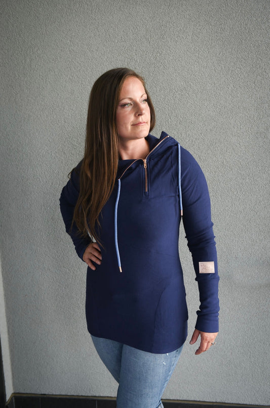 Pink Cement- 1/4 Zip- Navy Blue with Blue