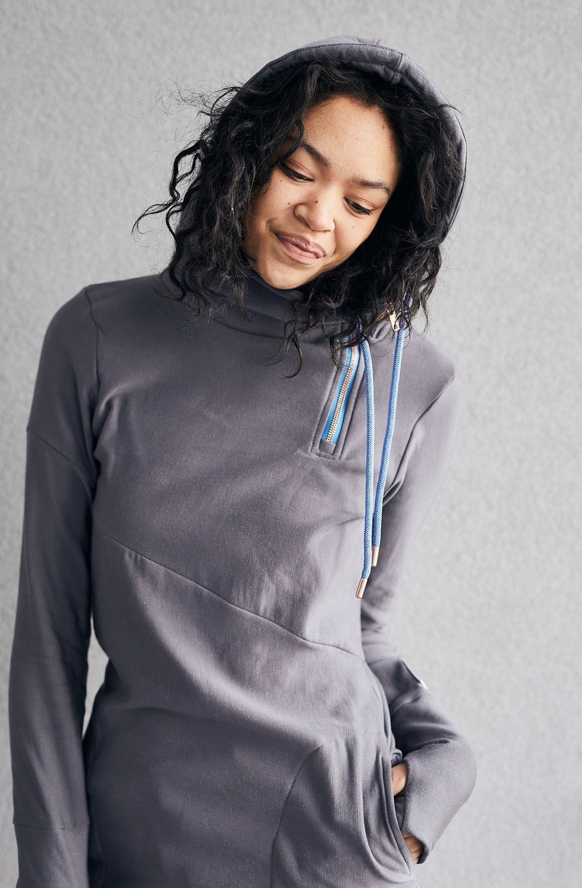 Pink Cement- 1/4 Zip- Grey with Blue- FINAL SALE