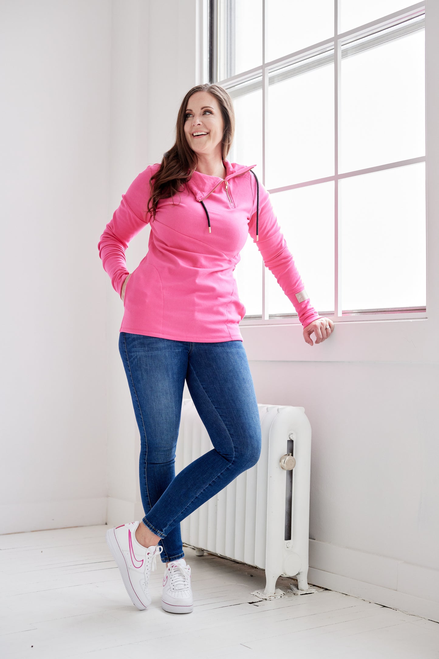 Pink Cement- 1/4 Zip- Fandango Pink with Black