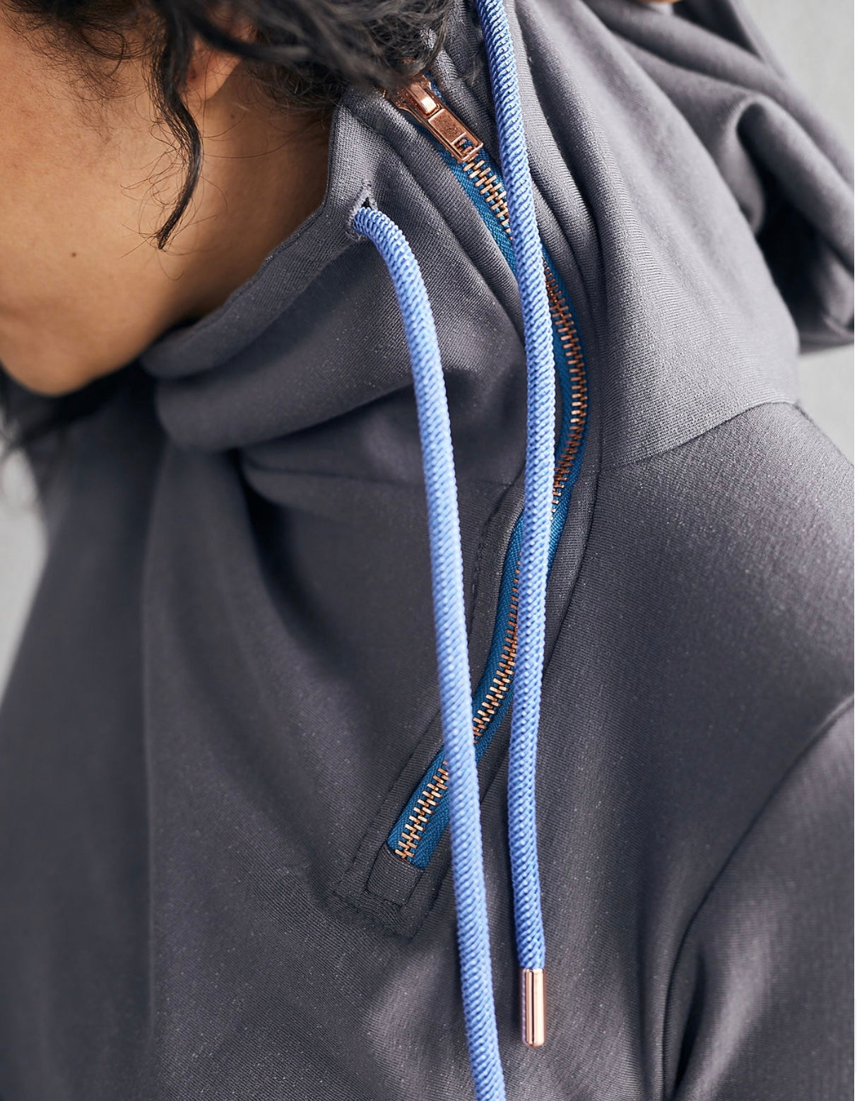 Pink Cement- 1/4 Zip- Grey with Blue- FINAL SALE